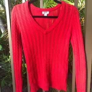 Red V-neck sweater